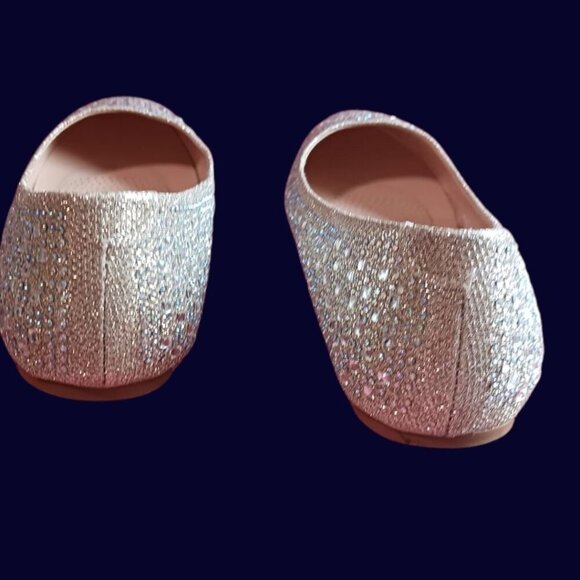 Fabulicious Rhinestone-Embellished Ballet Flats Color Nude Glitter Mesh Size 10 - Picture 3 of 13
